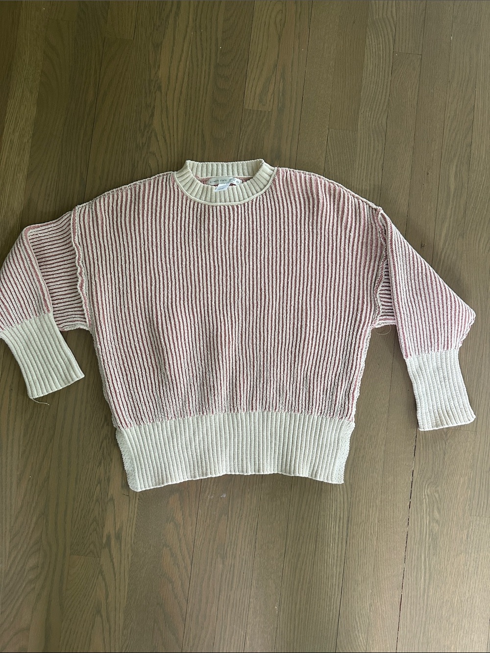 Altar'd State Pink and Cream Ribbed Crew Sweater. Size xxs